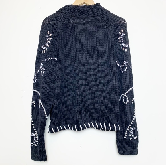 Vintage Black & White Pearl & Rhinestone Open Front Cardigan Women’s Size Large - Picture 7 of 9